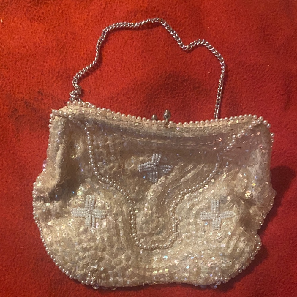 Chic Beaded Clutch with Chain Strap